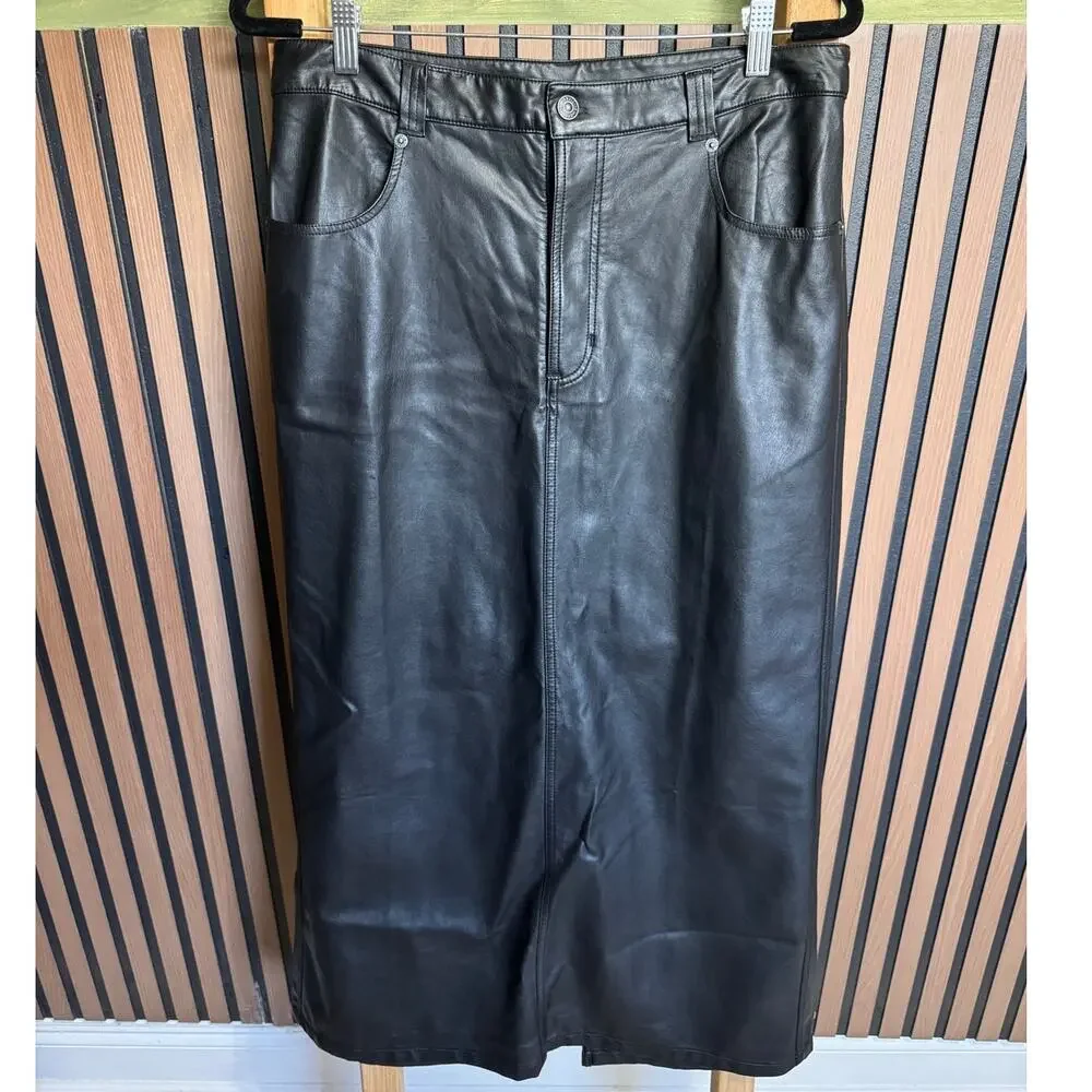 Free People City Slicker Vegan Leather Maxi Skirt Black Size 10